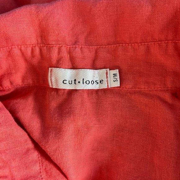 Cut Loose Heavy Linen Jacket Button-Up Top Women S M Collared Hi-Low 3/4 Sleeve - Picture 10 of 11